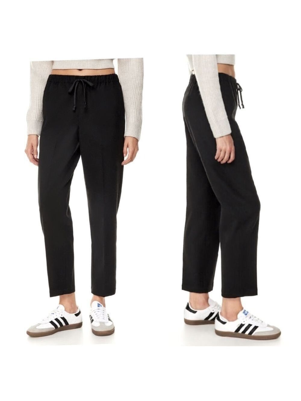 Aritzia Babaton Jimmy Pants Tie Front Black Elastic Waist Pull On Cropped Small